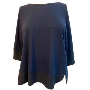 Ann Taylor Loft Womens Small Navy Black Trim Blouse 3/4 Sleeve Career Modern NWT